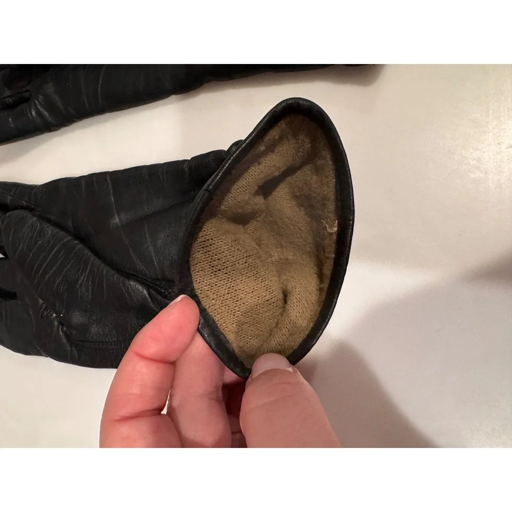 Vintage Black Leather Gloves Soft Lined Winter Classic‎ Formal Elegant Chic Sz M